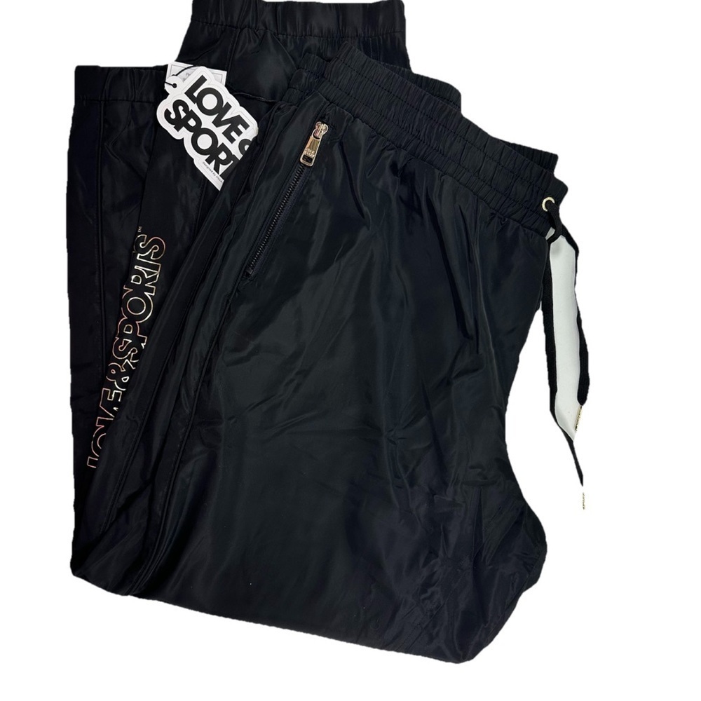 NWT Love & Sports Black Mesh Lined Joggers Pull On Logo Print Zip Pockets XXXL